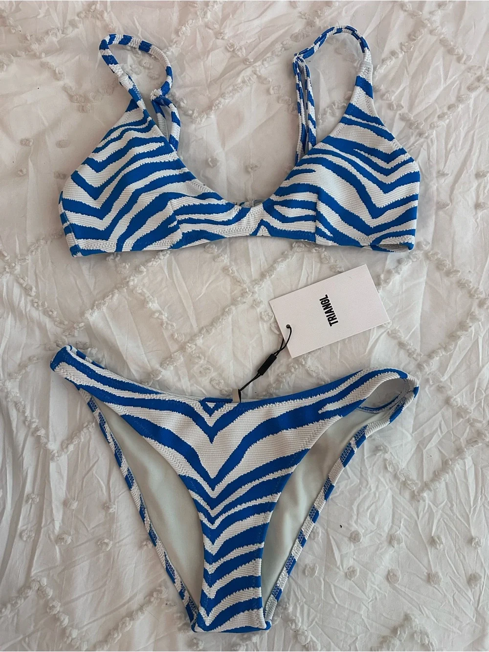 Triangl Swimwear Blue and White Zebra-Pattern Bikini Top & Bottom